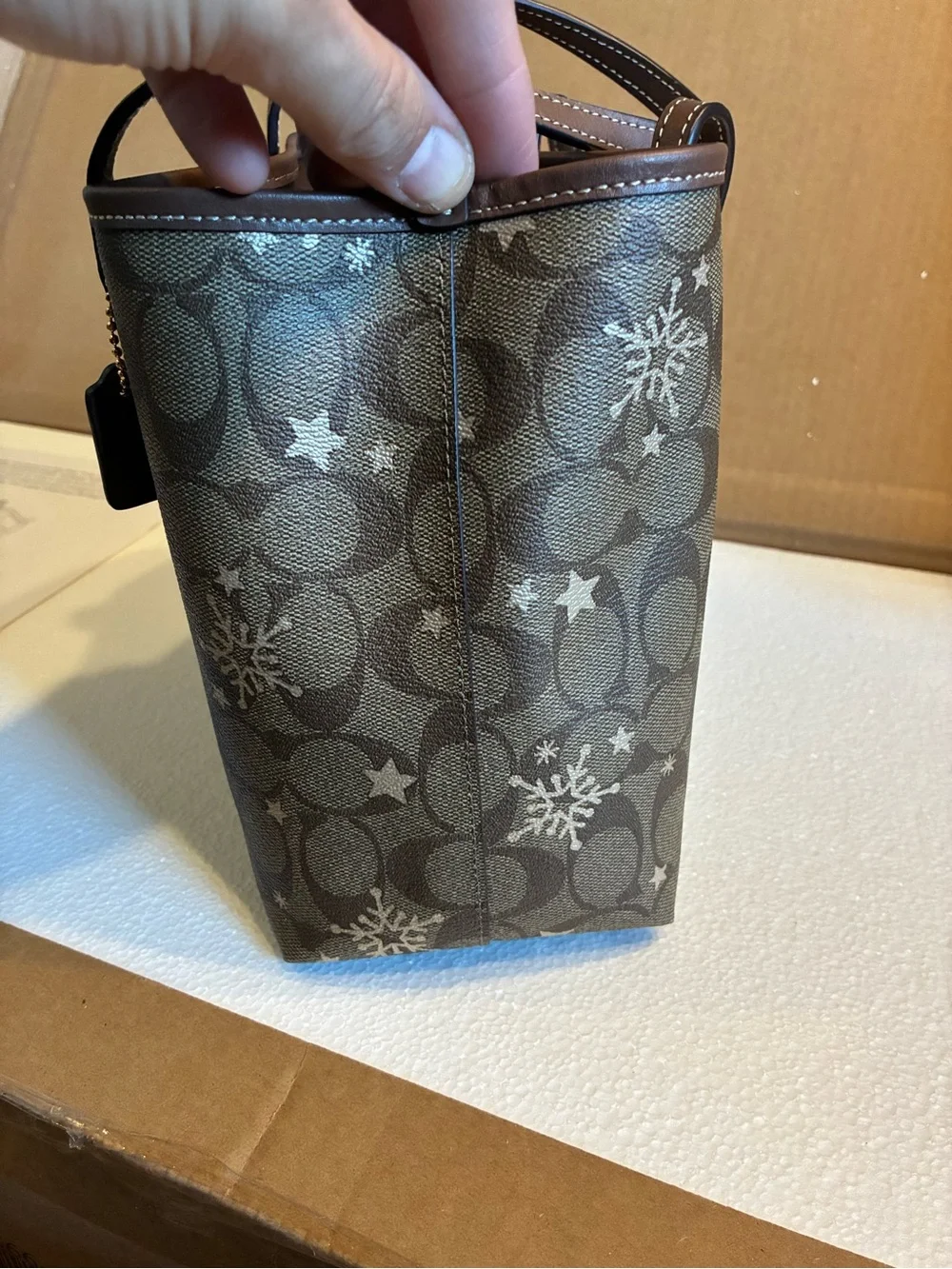 Coach Brown Signature Snowflake Tote and Zip Wristlet Set
